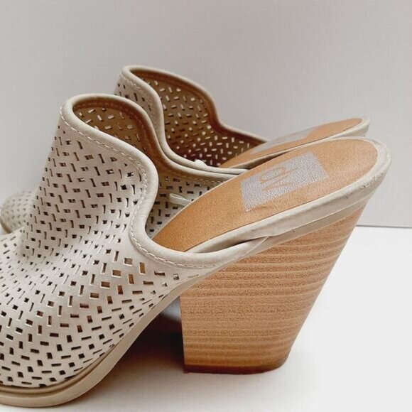 DV by Dolce Vita \ Slip-On Laser Cut-Out Mules Chunky High Heel Shoes Cream 7.5 - Picture 10 of 16